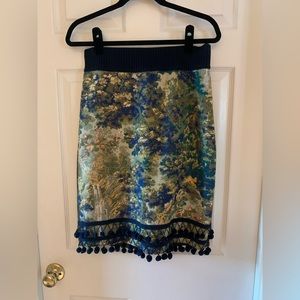 Anthropologie Maeve Pom Pom trim Tree Tapestry Brocade Pencil Skirt